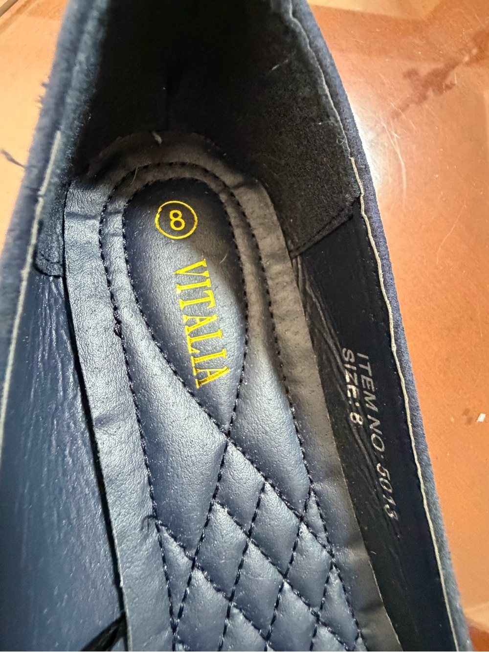 TALLIA Navy Pointed Pom-Pom Quilted Flats - Picture 6 of 6